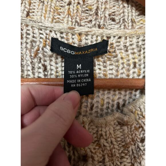 BCBG MAXAZRIA Womens Tan Brown Beige Studded Beaded Big Button Sweater Jacket M - Picture 6 of 10